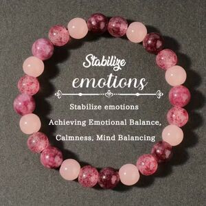 Pink Garnet Strawberry Quartz Beaded Bracelet Round Strtch Gemstone Crystal Boho